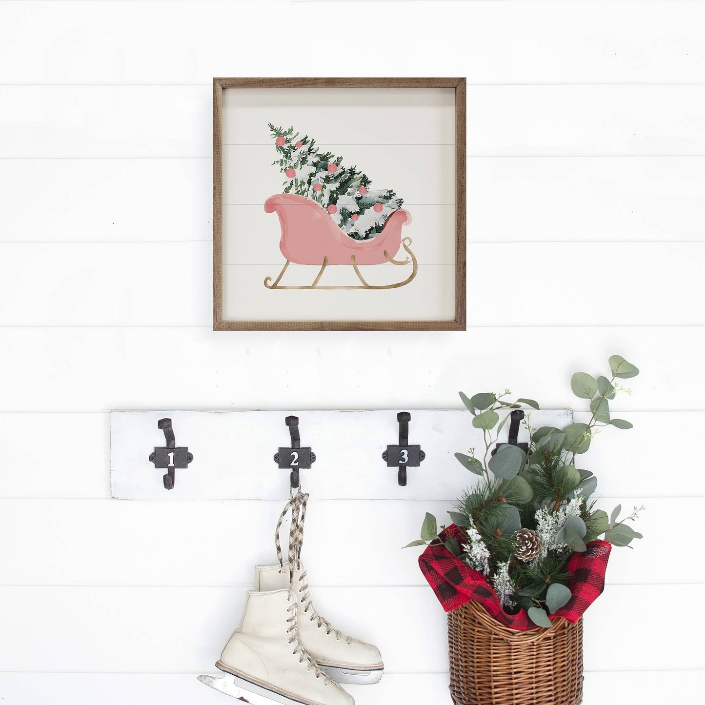 Pink Sleigh With Christmas Tree White