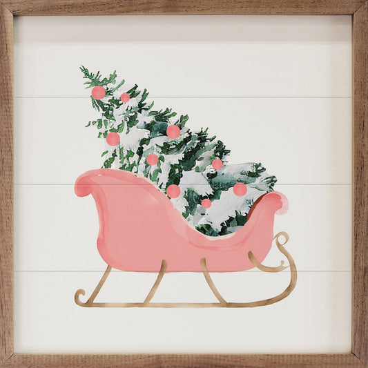 Pink Sleigh With Christmas Tree White