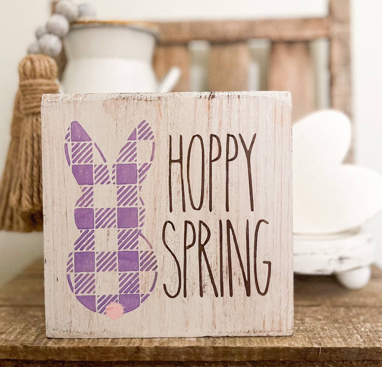 Hoppy Spring Wood Sign